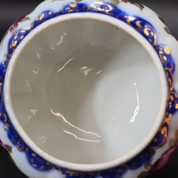 Vintage Porcelain Rose Creamer Sugar Set Blue Gold Gilt Accents - Picture 6 of 10